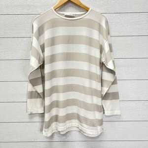 Amina Rubinacci Italy Cotton White Grey Striped Pullover Sweater Button Sleeve S